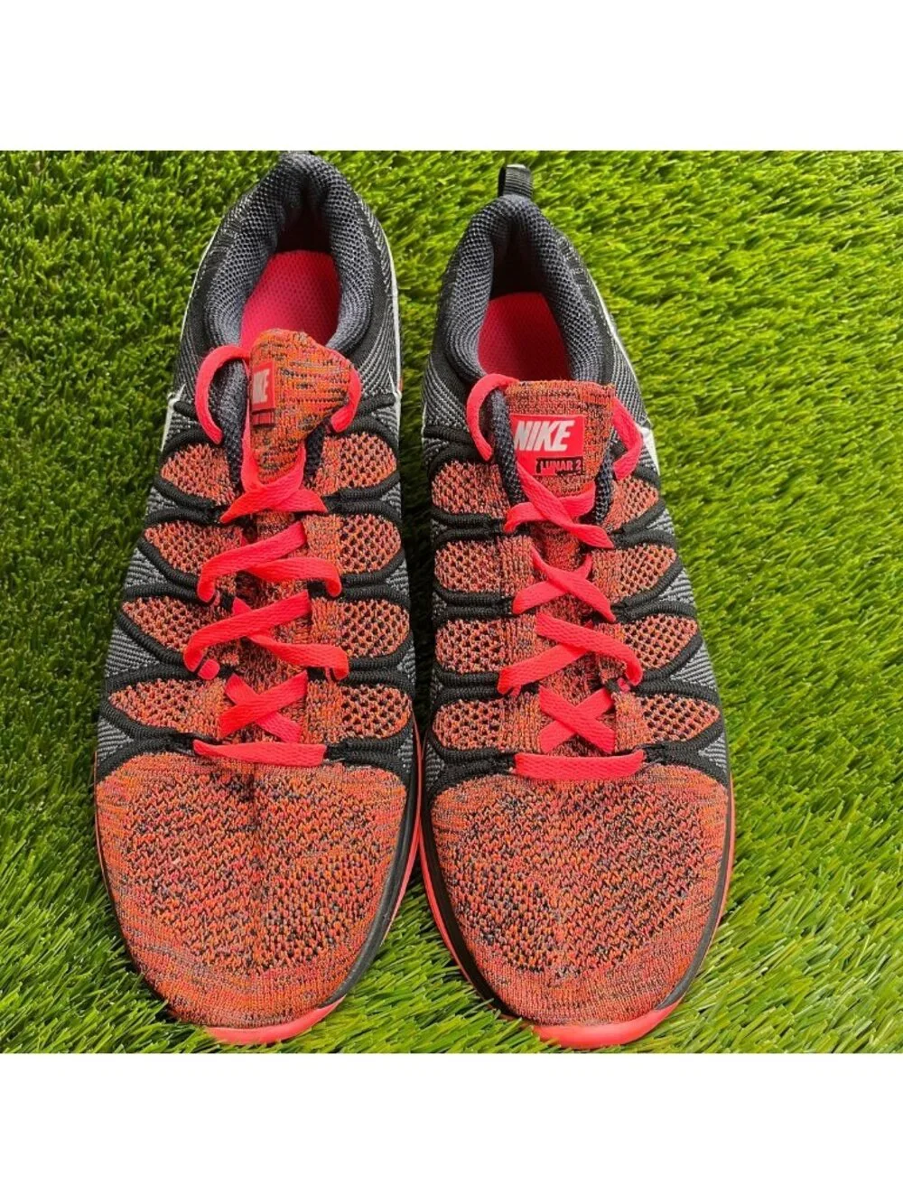 Nike Flyknit Lunar 2 Mens Size 10 Crimson Black Running Training Shoes Sneakers
